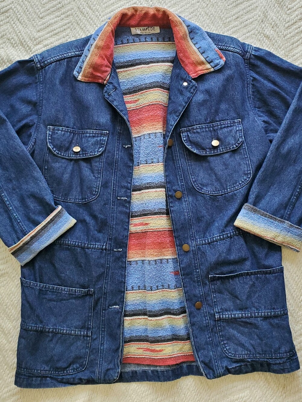 Vintage Stampede Southwestern Blanket Lined Denim Chore Jacket